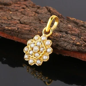 Pearl Gemstone Pendant,18k Gold Plated925 Sterling Silver Handmade Pendant 1.50" - Picture 1 of 2