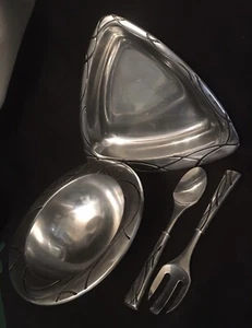 Massive Vintage Lenox Vibe Polished Aluminum Salad & Condiment Set - Picture 1 of 11