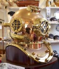 Antique DIVING Helmet U.S Navy Mark V Brass & Copper SCA With Wooden Base