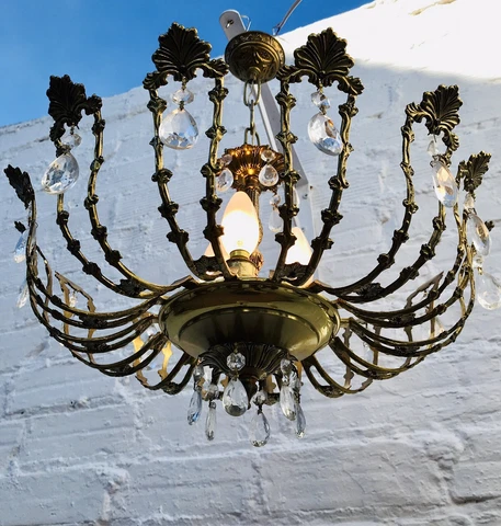19" ⌀ Antique Bronze Chandelier European Bowl Basket Crystal Beaded, Regency Cover
