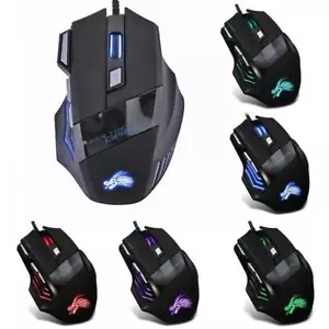 5500DPI LED Optical USB Wired Gaming Mouse 7 Buttons Gamer Computer Mice Black - Picture 1 of 12