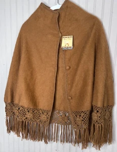 Alpaca Chuyck Womens WRAP One Size XL 1X Boho Western Crochet Fringe Wool NEW - Picture 1 of 11