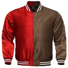 New Baseball Letterman College Varsity Bomber Jacket Sports Wear Red Brown Satin