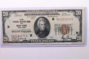 1929 $20., National Currency., F.R.B. New York, N.Y., Circulated Note., #SNB002 - Picture 1 of 2