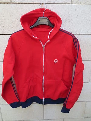 VINTAGE Veste à capuche rouge années 80 tractop jacket oldschool S M - Photo 1/2