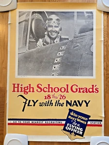 Original '42 WW II Navy Recruitment Poster High School Grads Fly Navy O'Hare - Picture 1 of 8