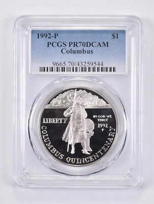1992-P PR70 DCAM Columbus Commemorative Silver Dollar PCGS - Image 1 of 4