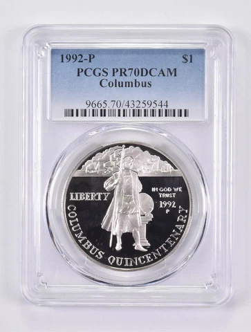 1992-P PR70 DCAM Columbus Commemorative Silver Dollar PCGS Cover