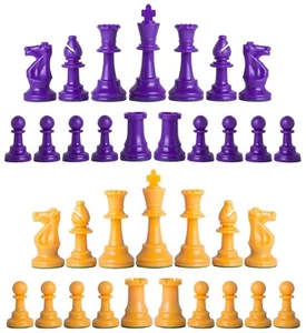 Piezas de ajedrez triple ponderadas Staunton - conjunto completo 34 púrpura y amarillo - 4 reinas - Imagen 1 de 3