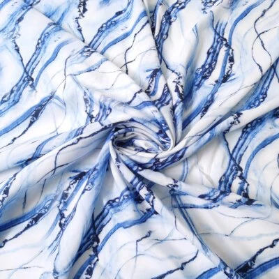 Material de tela de viscosa a rayas azules geométrica de 1 yarda X 1,4 metros Foto 1 de 4