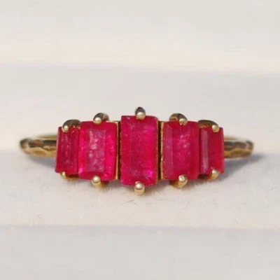 Natural Ruby Gemstone Ring, 925 Sterling Silver, 14k Gold Plated Women Ring - Image 1 of 4