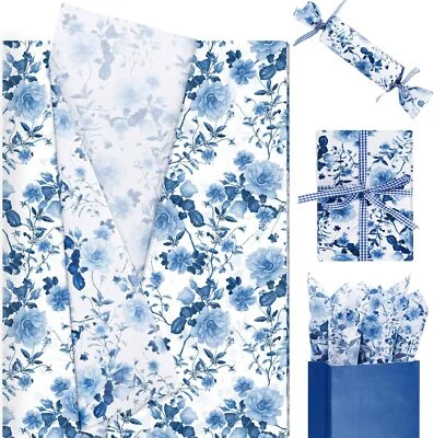 100 Sheets Blue White Floral Tissue Paper, Chinoiserie Style Gift Wrapping Paper - Image 1 of 2