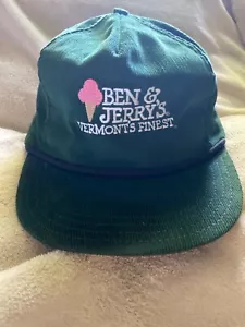 RARE Ben & Jerry’s Vermont’s Finest Corduroy Snapback Hat, Hunter Green USA Made - Picture 1 of 8