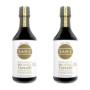 San-J - Organic Gluten Free Tamari Soy Sauce with 25% Less Sodium - Specially... - Picture 1 of 6