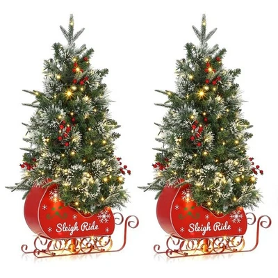 3 ft Christmas Tree with 78 Lights Snow Pre-Lit Artificial Desktop Xmas 2 PCS - Image 1 of 4