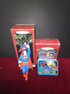 (2) Hallmark Superman Christmas Ornaments DC Comics Lunchbox W/ Boxes VTG - Picture 1 of 9