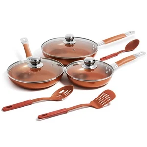 3 PC Nonstick Copper Frying Pans Skillets Set with Lids (8", 9.5", 11") - Cer... - Picture 1 of 9