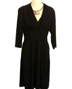 KASPER Womens Size 6 Vneck Black Jersey Dress Ruched Waist Cocktail Or Casual - Picture 1 of 7
