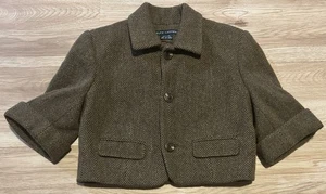 Ralph Lauren Cropped Blazer Herringbone Size 4 Brown Tweed 100% Wool Jacket - Picture 1 of 21