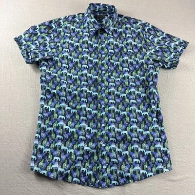 Camisa de Lujo Marc Anthony Manga Corta Hombre S Calce Ajustado Cebras Africano Safari Azul Foto 1 de 4