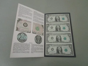 Uncut Sheet of 4 Uncirculated 1 Dollar Bills in Folder - Picture 1 of 3