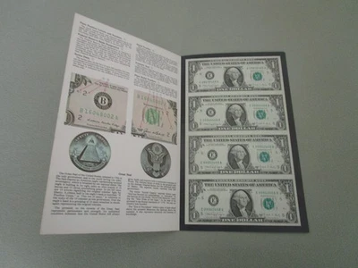 Uncut Sheet of 4 Uncirculated 1 Dollar Bills in Folder - Image 1 of 3