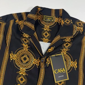 CASA Moda Mens Shirt M Short Sleeve Button Down Black Gold Luxury 100% Rayon - Picture 1 of 8