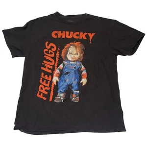 Chucky T-Shirt Women Large Black Free Hugs Horror Child's Play Movie Tee - Picture 1 of 8