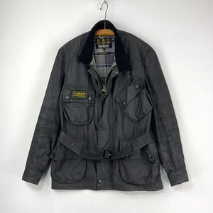 Barbour International Trials Wax Jacket Mens Medium Black Belted Motorcycle Coat - Picture 1 of 16