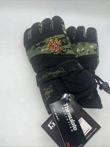 Ed Hardy Green Camp Camoflauge Ski Gloves Thinsulate Insulated Men’s Size Large - Picture 1 of 7