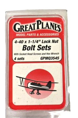 GREAT PLANES 4-40 X 1-1/4" Lock Nut Bolt Sets 4 sets GPMQ3545 - Image 1 of 2
