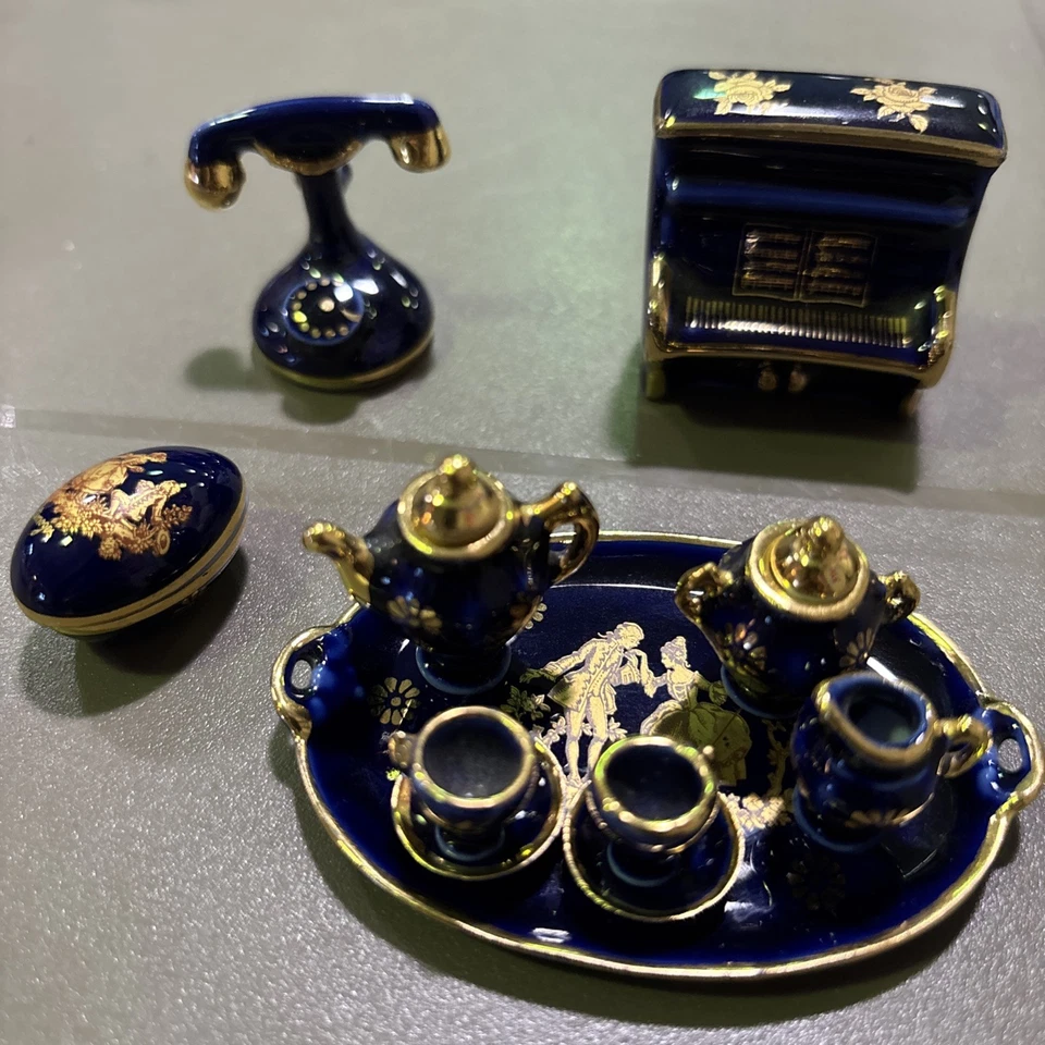 De Colección Limoges Cobalto Courting Minis Francia Lote 3 - 11 Piezas Juego de Té, Huevo, Piano Foto 1 de 4