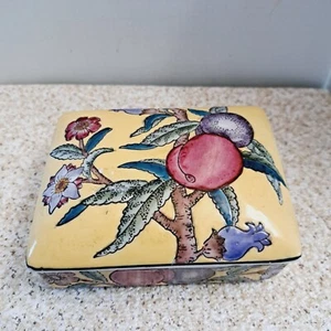 Vintage Asian Fruit And Floral Trinket Box 5'' Long - Picture 1 of 13