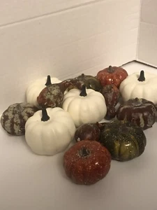 14 Assorted Multicolor Rustic Artificial Pumpkins Gourds Fall Tabletop Decor - Picture 1 of 4