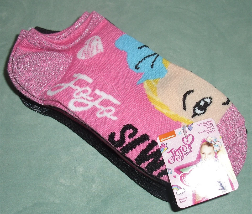 JoJo Siwa Nickelodeon No Show Socks Girls Size L 6 Pairs Shoe Size 4-10 New NWT - Image 1 of 1