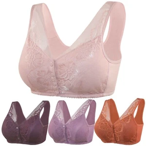 Women's Comfort Cotton Bra Wire Free Front Button Bra Lingerie Nursing Bra 36-46 - Picture 1 of 18