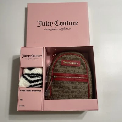 Mini Mochila Calcetines Juicy Couture Marrón Rojo 7.5"W x 9" Nuevo con Etiquetas Juego de Caja de Regalo Foto 1 de 3