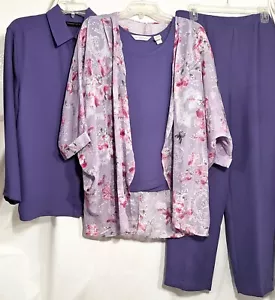 WOMENS LARGE 4 PIECE DRAPER'S & DAMON'S PURPLE BLOUSES & PANTS PANT SET OUTFIT - Picture 1 of 11