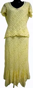 NWT DOLINA Stretch Crushed fabric Yellow Skirt Suit Size 12 - Picture 1 of 8