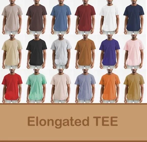 MENS Elongated tee Extended Scallop Round Neck Hipster Hip Hop T-Shirt - Picture 1 of 24