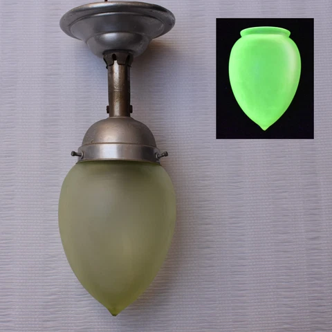 ANTIQUE 1930 ART DECO VASELINE GLASS GLOBE CEILING LIGHT FIXTURE HALL VINTAGE Cover