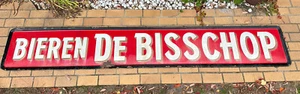 Antikes XXL Emailschild Bieren de Bisschop Belgien Bier Werbung Reklame Schild - Bild 1 von 16