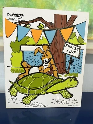 Rompecabezas de madera para niños Playskool Tortuga y la Liebre 12 piezas #290-01 de colección años 70 80 Foto 1 de 4