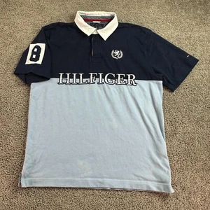 VINTAGE Tommy Hilfiger Rugby Polo Mens Extra Large Blue White Shoulder Pad - Picture 1 of 15