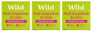 3 x Wild Natural Deodorant Refills. Pink Grapefruit & Lime Fragrance. Natural. - Picture 1 of 1
