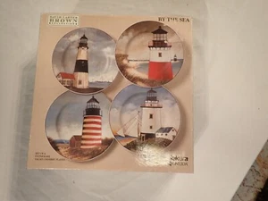 All 4 "By The Sea" Lighthouse 8” Salad Dessert Plates Sakura David Carter Brown - Picture 1 of 7