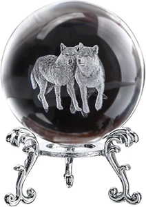 60Mm Wolf Crystal Ball with Stand 3D Glass Laser Engraved Wolf Gifts for Wolf Lo - Picture 1 of 9