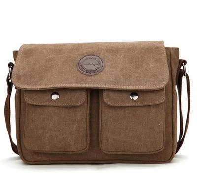 Men's Vintage Canvas School Satchel Backpacks Military Shoulder Leather Bags - Image 1 of 4