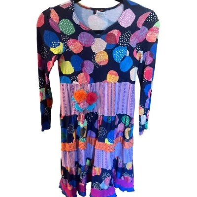 Zaza Couture Colorful Polka Dot Kids Dress Long Sleeve Tiered Ruffle Hem Size 10 - Image 1 of 4