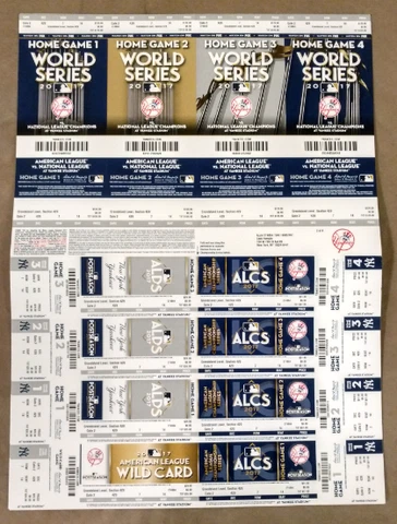 New York Yankees 2017 FULL Phantom Playoff Ticket Strip Indians Astros ALCS Cover